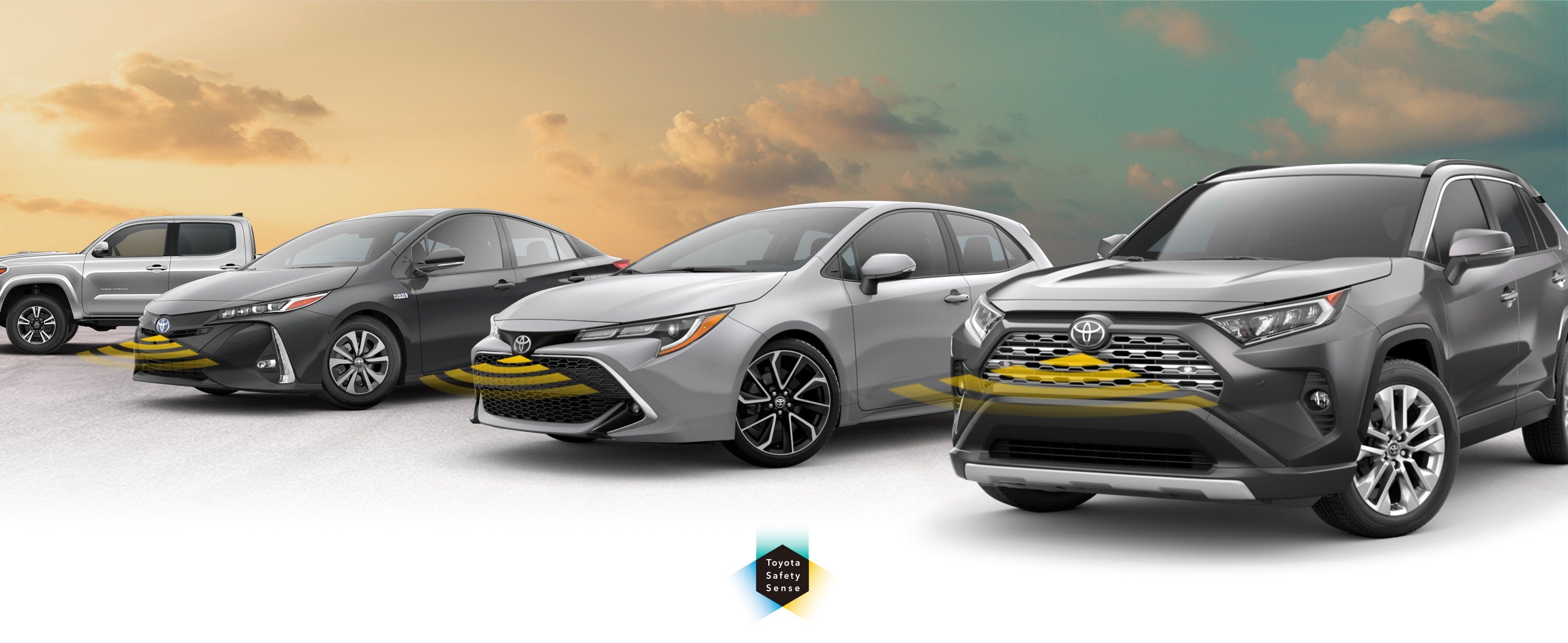 Toyota Safety Sense: Designed for Safety. Options shown on Toyota models including RAV4, Tacoma, and Camry, available now at Sloane Toyota of Philadelphia in Philadelphia PA.